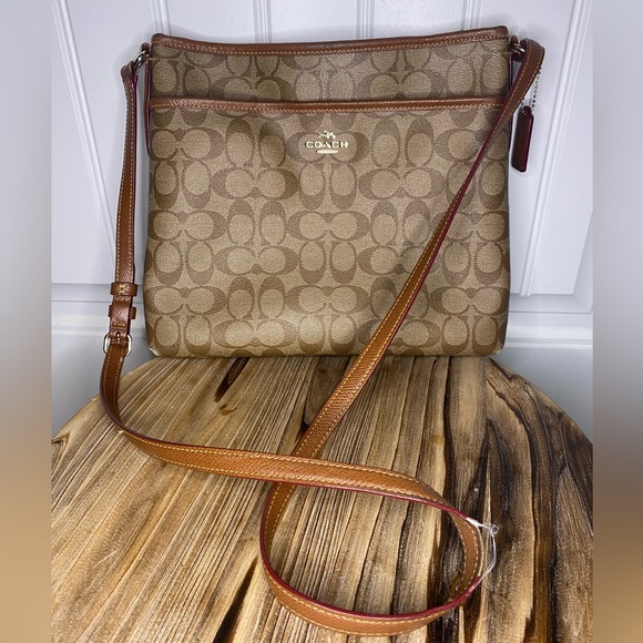 Coach Handbags - Coach Authentic Signature Khaki/saddle file/crossbody bag